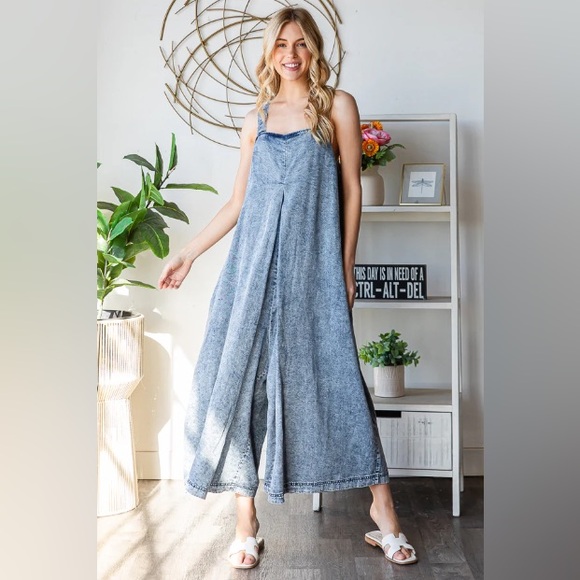 WASHED PLEATED DETAIL WIDE LEG ROMPER - Picture 6 of 7